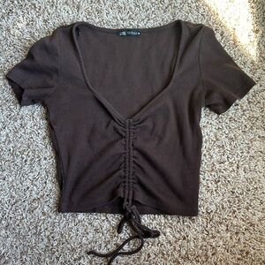 Zara brown ruched cop top Size Medium